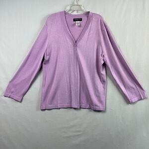 Jones New York Cardigan Sweater Womens XL Lavender V-Neck Button Up Lightweight